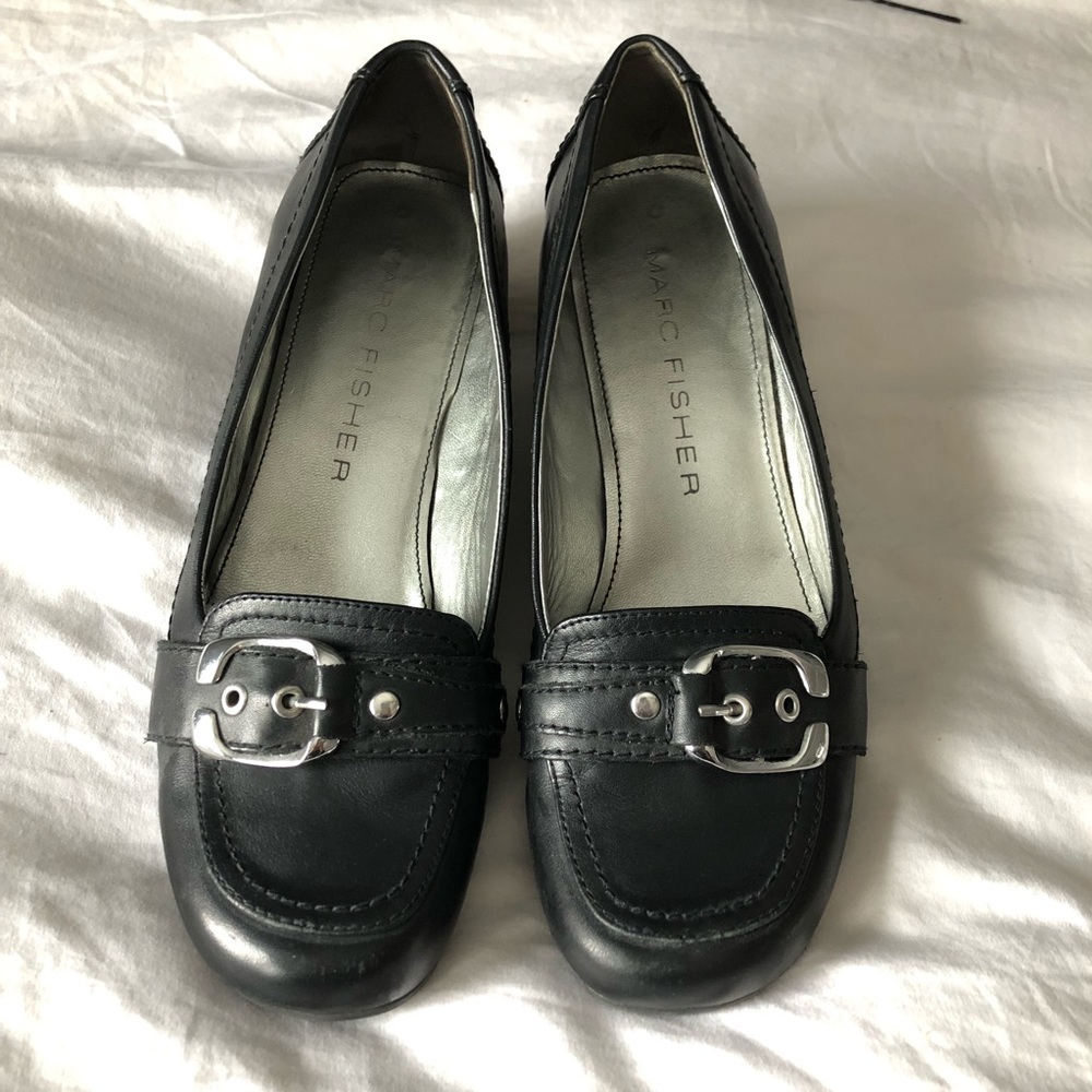 Marc Fisher Black Wedge Buckle Loafers